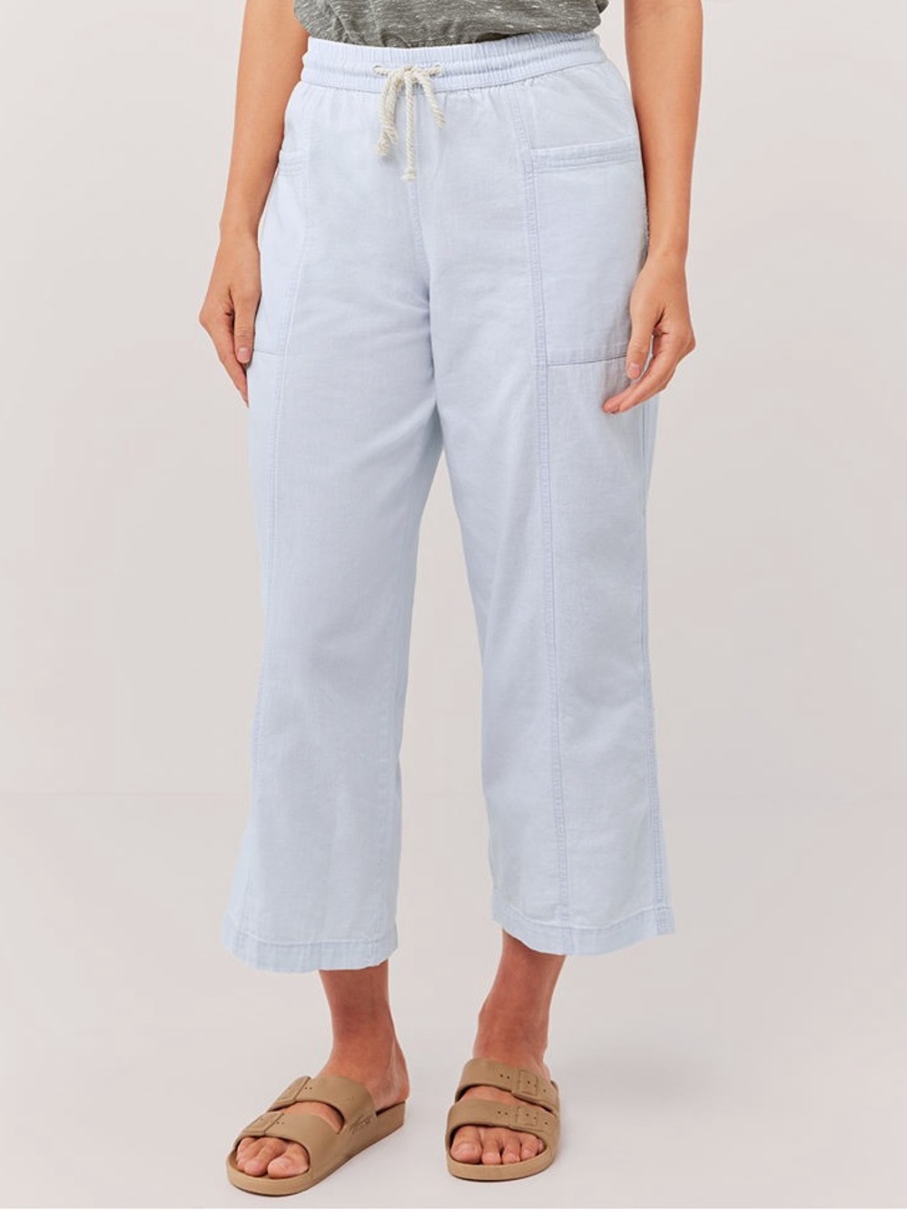 Pact NWT Denim Chambray Sailor Pant Soft Relaxed Cropped Ankle Drawstring Blue